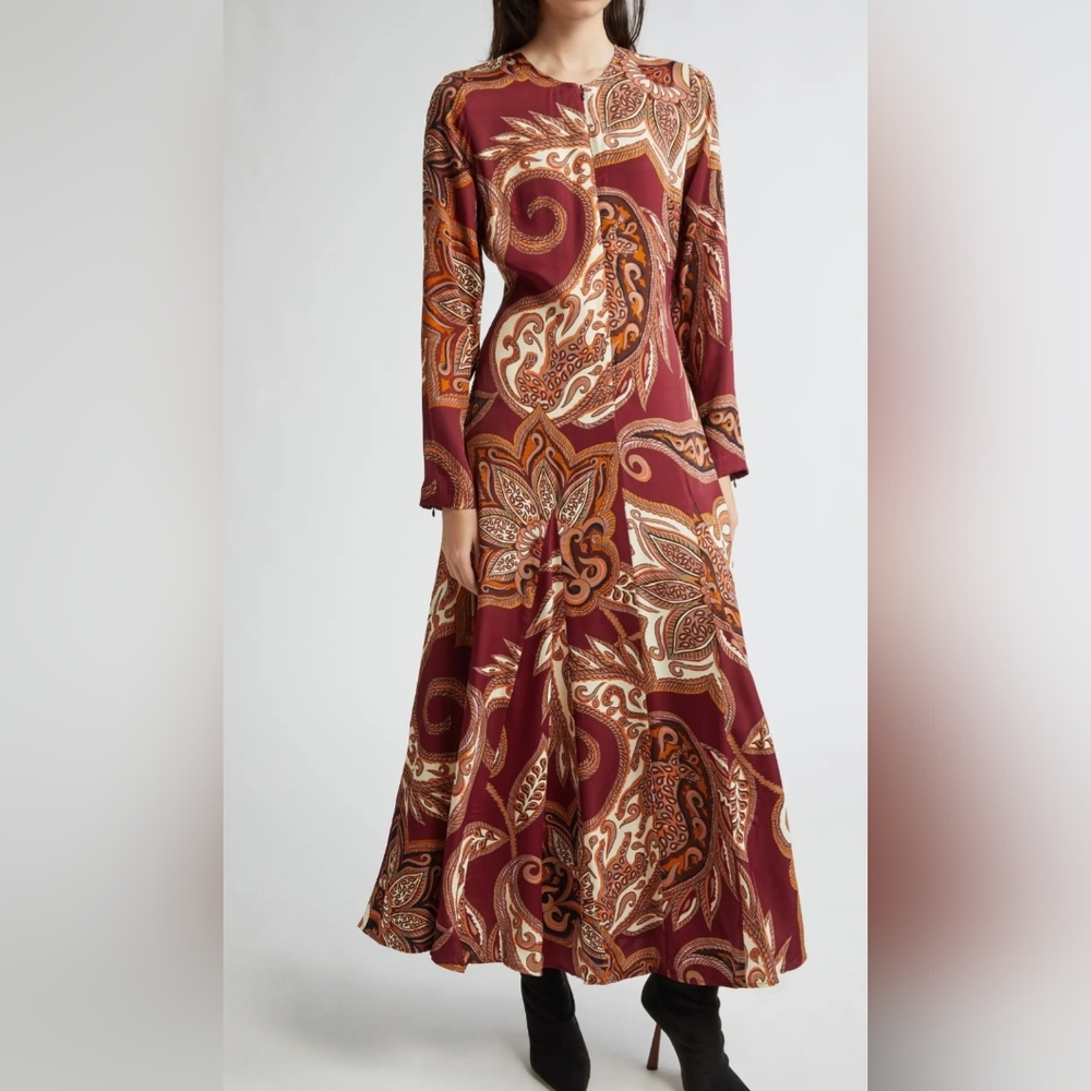 Farm Rio Elegant Paisley Long Sleeve Dress